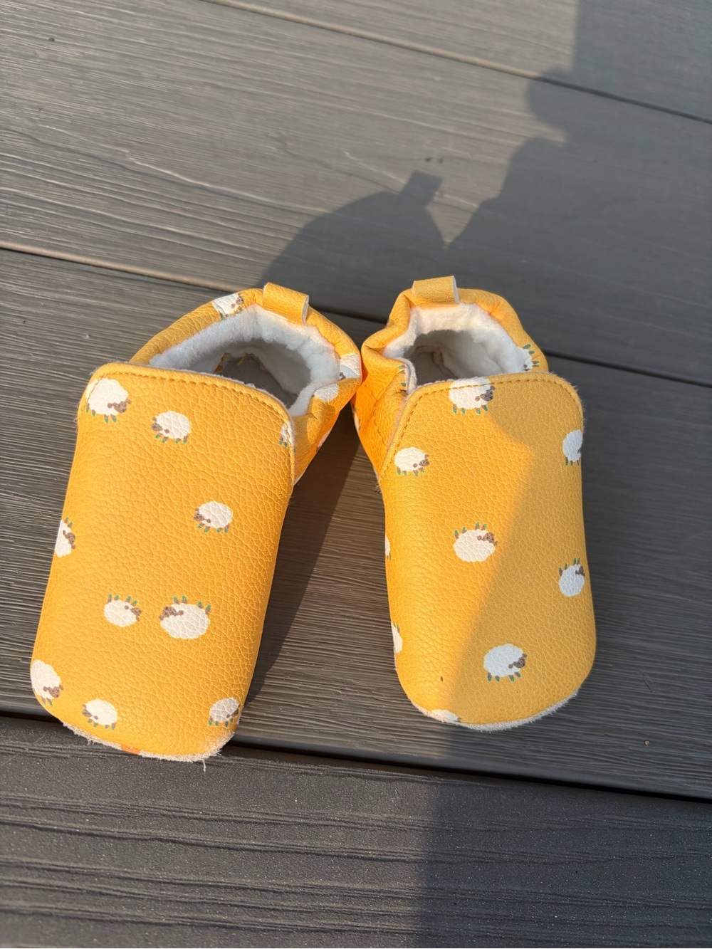 Yellow Baby Walker Shoes with Cute White Sheep Pattern